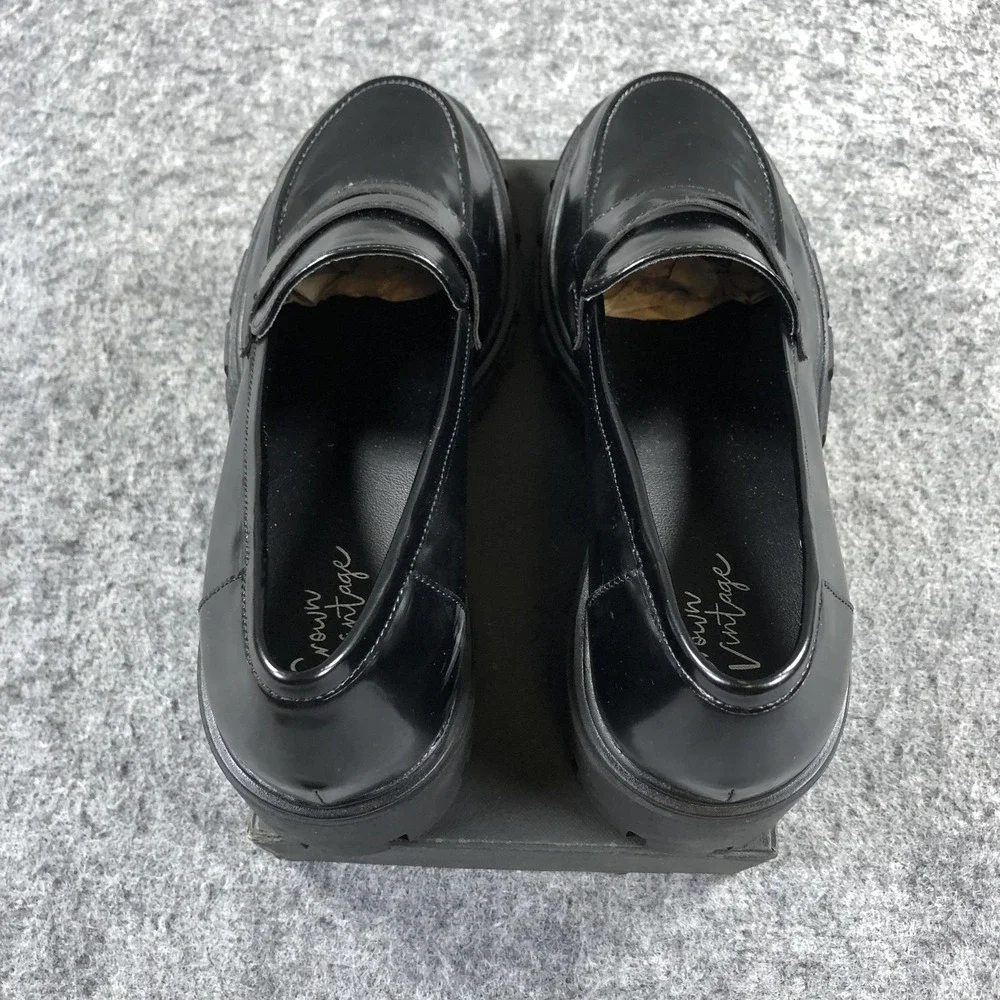 Crown Vintage Loafers Sage Womens 9.5 M Black Platform Block Heel Shoes